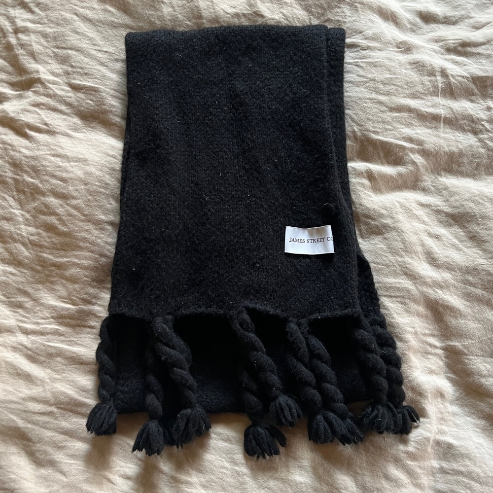 Black Knit Scarf with Tassels